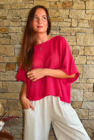 Conrad Box Cotton Knit Deep Raspberry